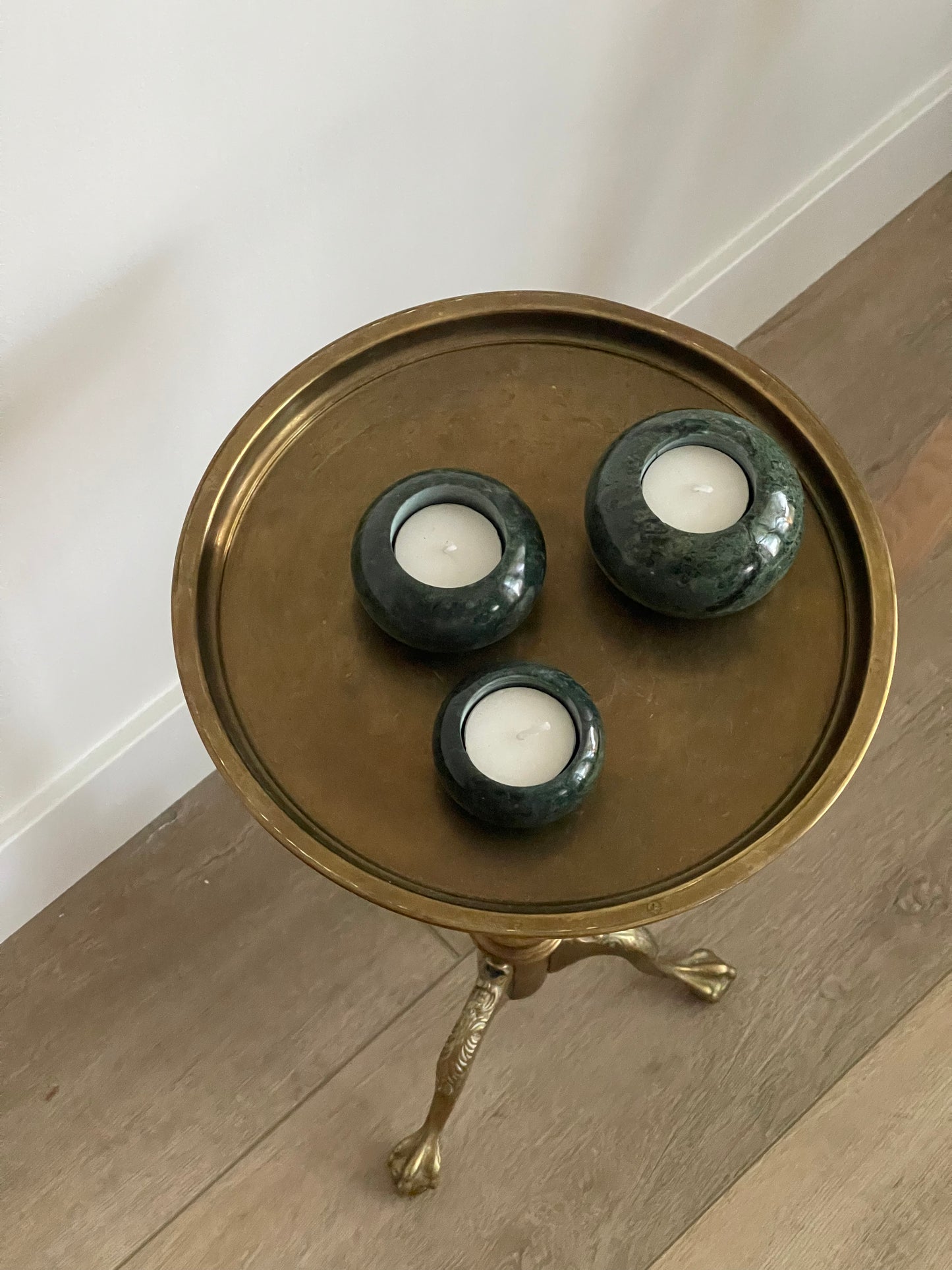 emerald marble candle-holder trio