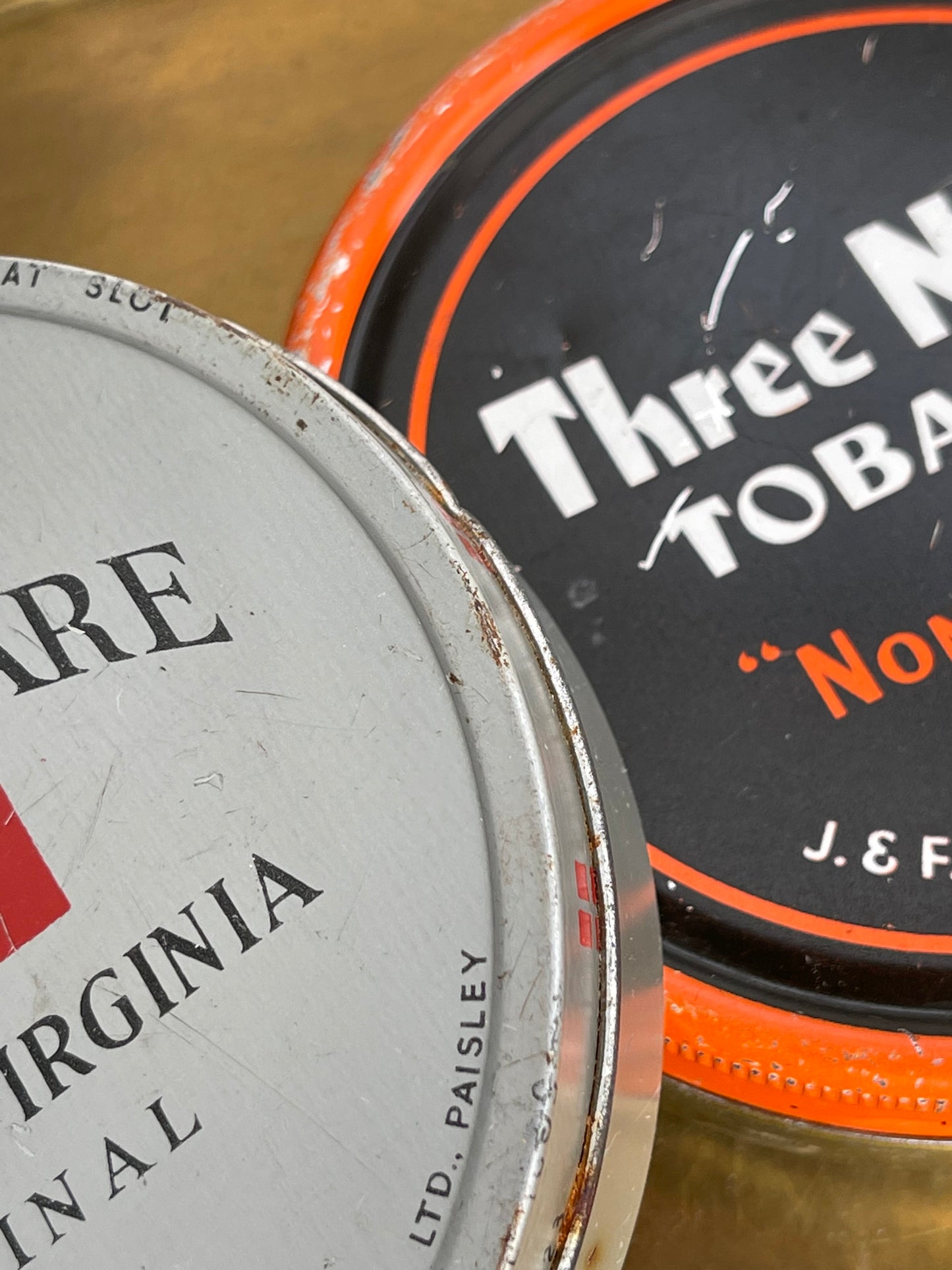 vintage, four square + three nuts tobacco tins