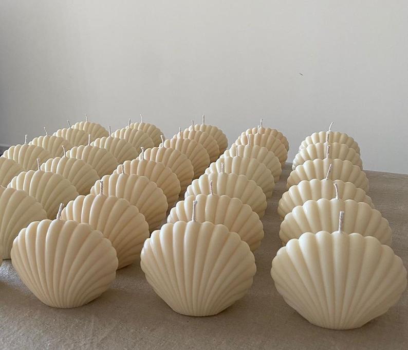 hand-crafted, scallop shell candle