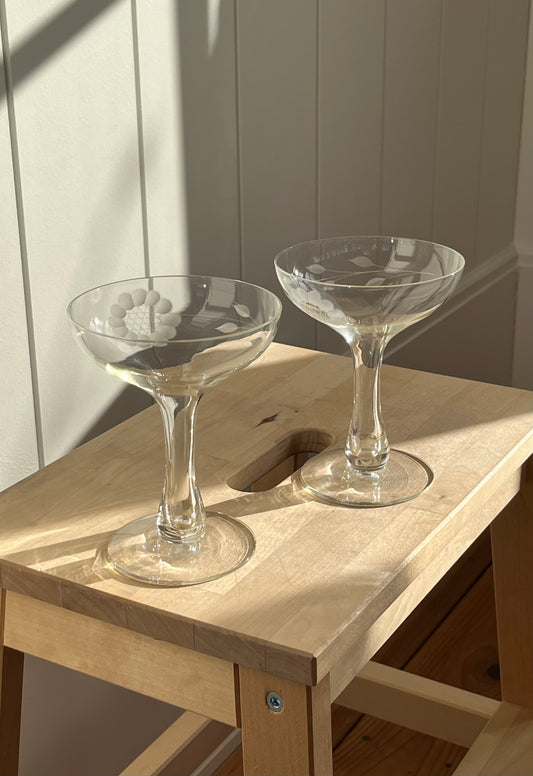 vintage floral crystal coupes with hollow stem