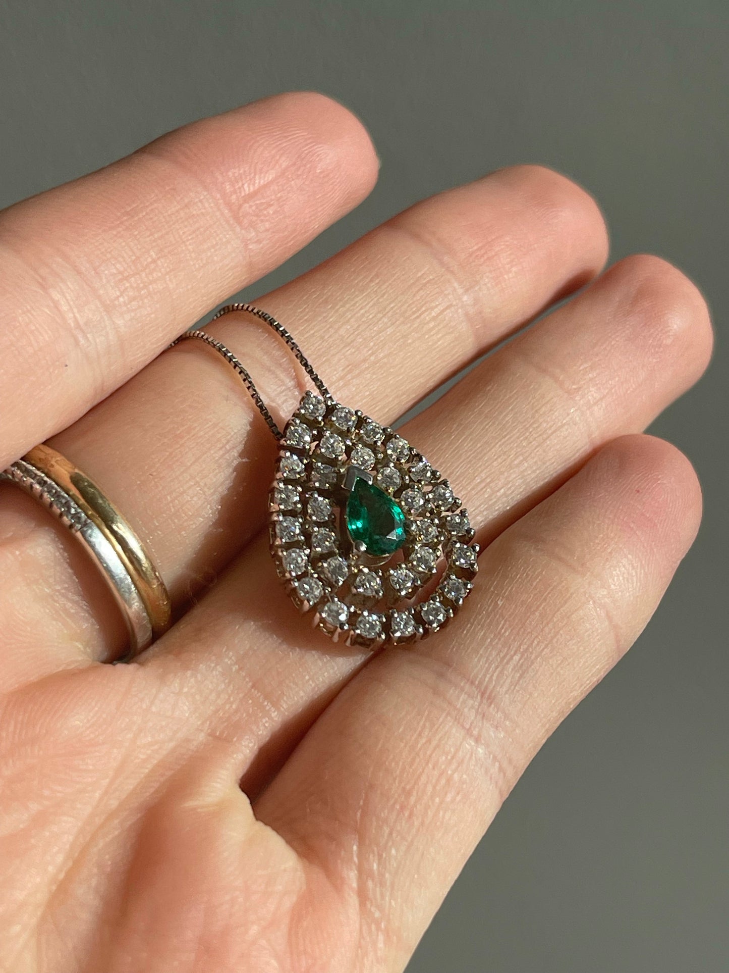 emerald, tear drop pendant