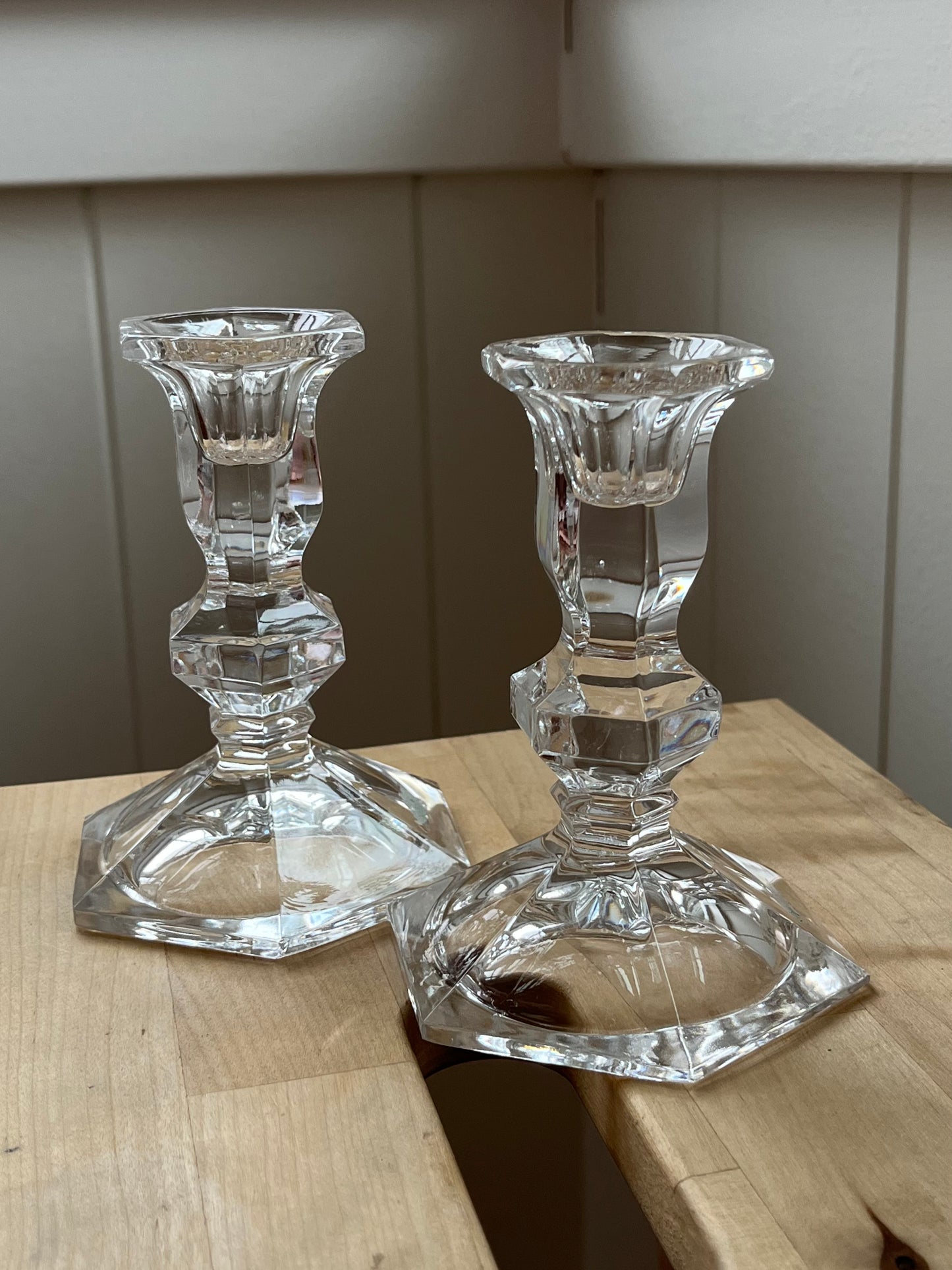 (vintage) short crystal candlestick holders